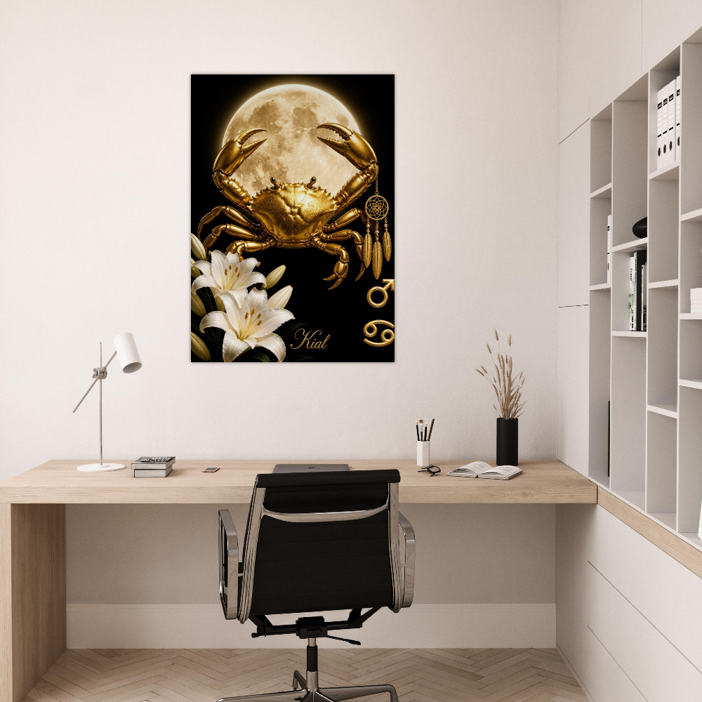 Cancer Zodiac Crab Poster, Gold Wall Art, Astrology Canvas, Crab Portrait, Zodiac Gift for Him, Danish Art Studio