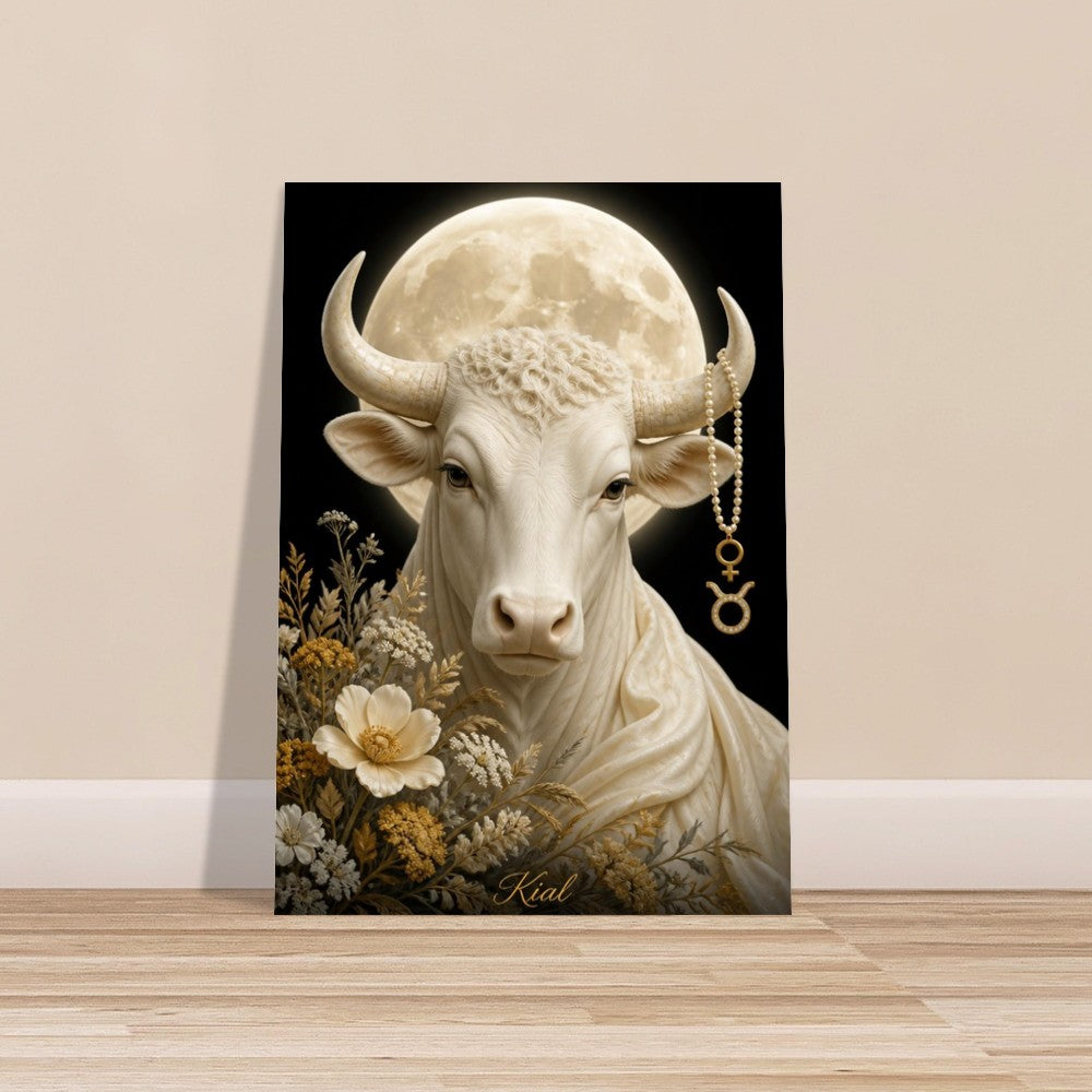 Taurus Zodiac Bull Poster, Gold Wall Art, Astrology Canvas, Bull Portrait, Zodiac Gift for Her, Danish Art Studio