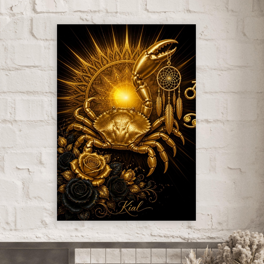 Cancer Zodiac Crab Poster, Gold Wall Art, Astrology Canvas, Crab Portrait, Zodiac Gift for Him, Danish Art Studio
