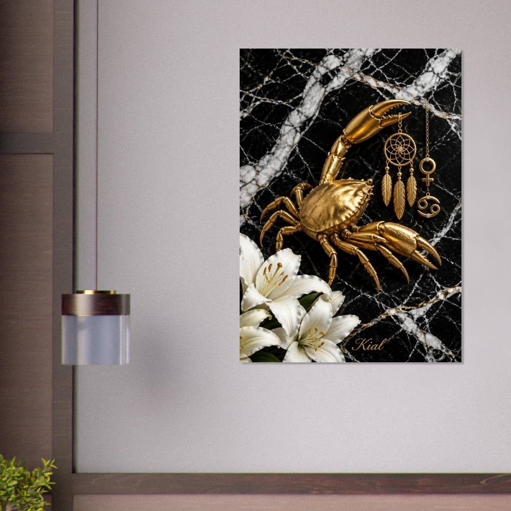 Cancer Zodiac Crab Poster, Gold Wall Art, Astrology Canvas, Crab Portrait, Zodiac Gift for Her, Danish Art Studio