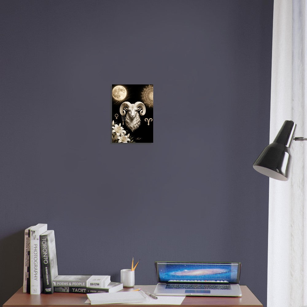 Aries Zodiac Ram Poster, Gold Wall Art, Astrology Canvas, Ram Portrait, Zodiac Gift for Her, Danish Art Studio