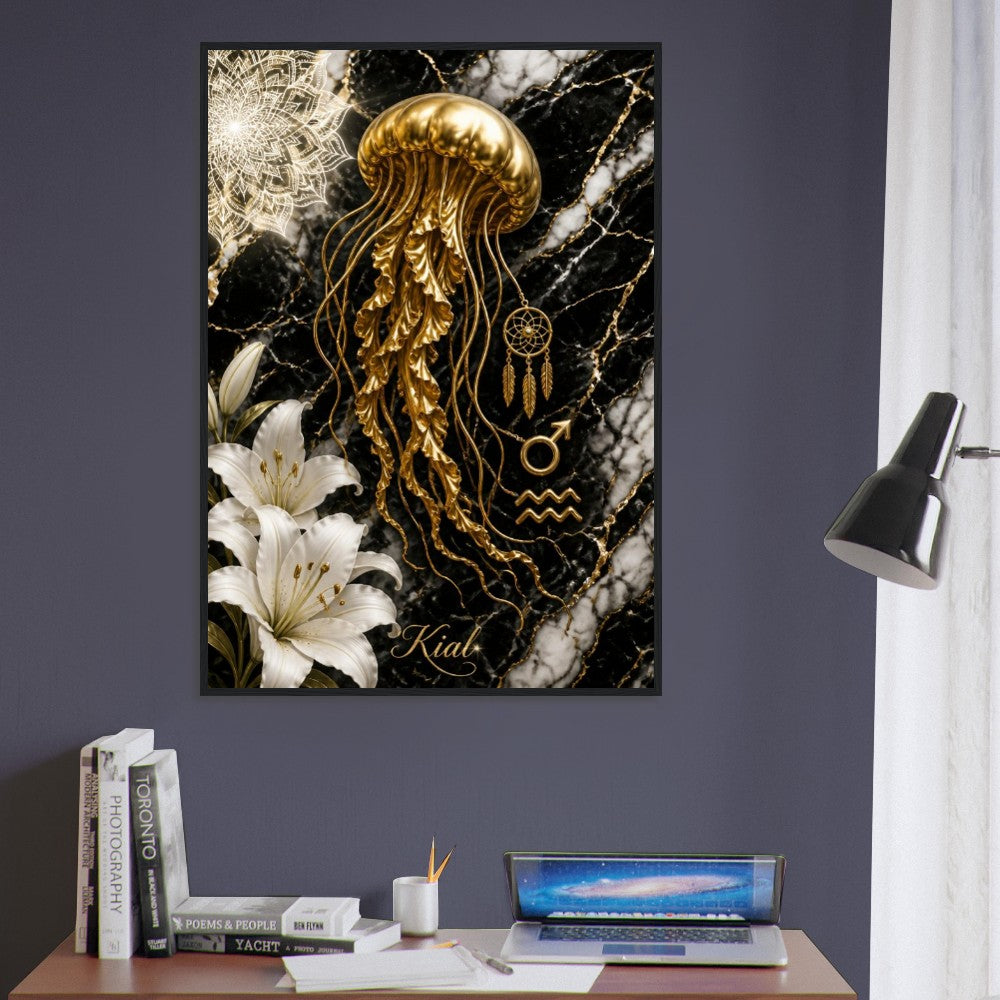 Aquarius Zodiac Jellyfish Poster, Gold Wall Art, Zodiac Gift for Him, Danish Art Studio