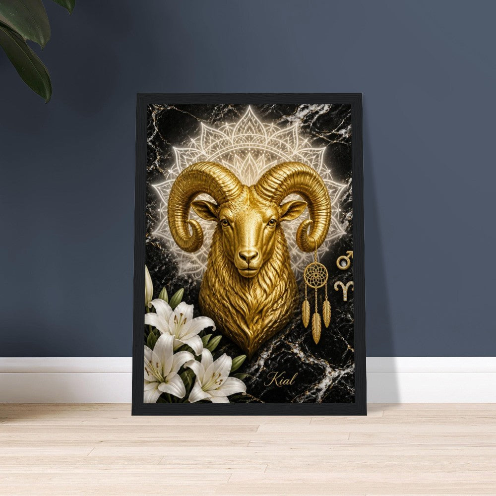 Aries Zodiac Ram Poster, Gold Wall Art, Astrology Canvas, Ram Portrait, Zodiac Gift for Him, Danish Art Studio
