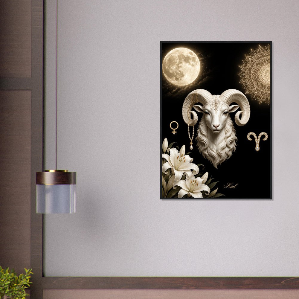 Aries Zodiac Ram Poster, Gold Wall Art, Astrology Canvas, Ram Portrait, Zodiac Gift for Her, Danish Art Studio