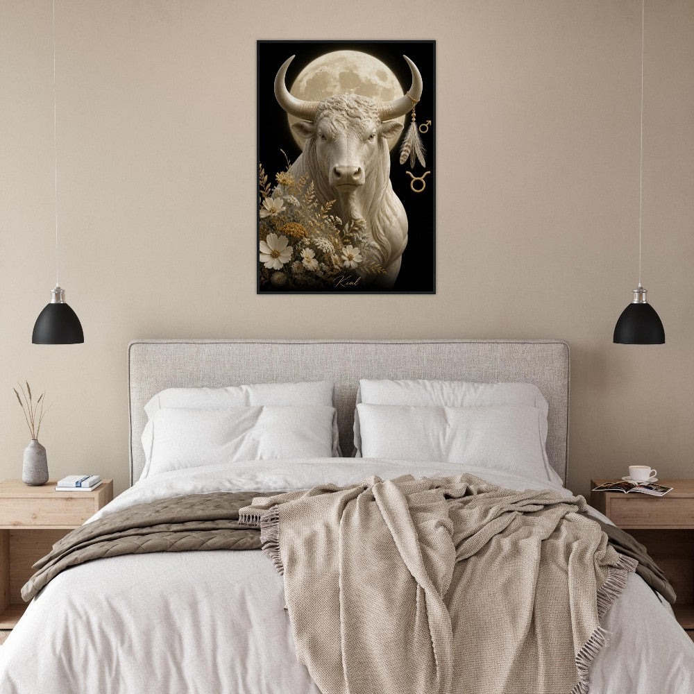 Taurus Zodiac Bull Poster, Gold Wall Art, Astrology Canvas, Bull Portrait, Zodiac Gift for Him, Danish Art Studio