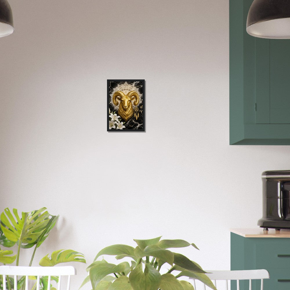 Aries Zodiac Ram Poster, Gold Wall Art, Astrology Canvas, Ram Portrait, Zodiac Gift for Him, Danish Art Studio