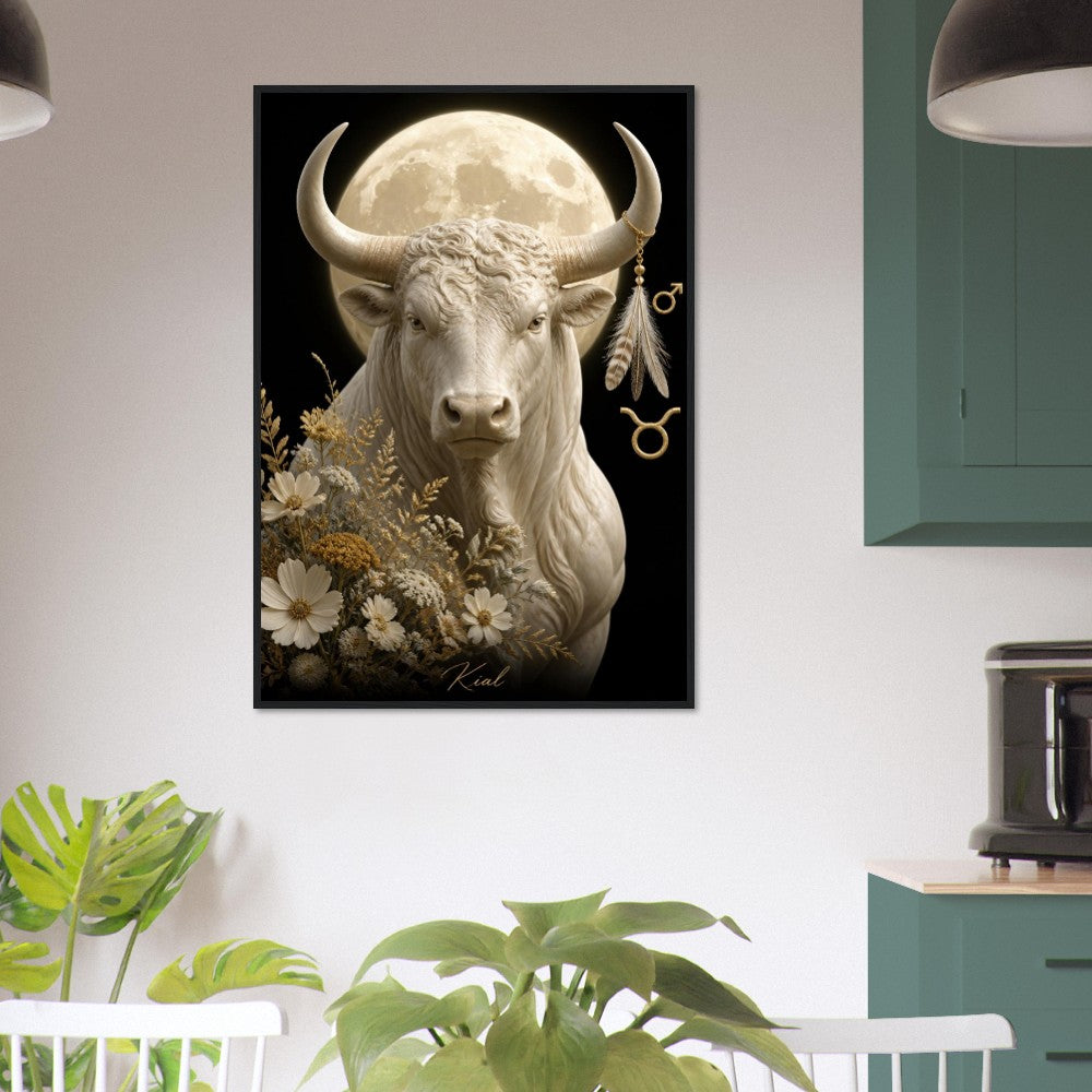 Taurus Zodiac Bull Poster, Gold Wall Art, Astrology Canvas, Bull Portrait, Zodiac Gift for Him, Danish Art Studio