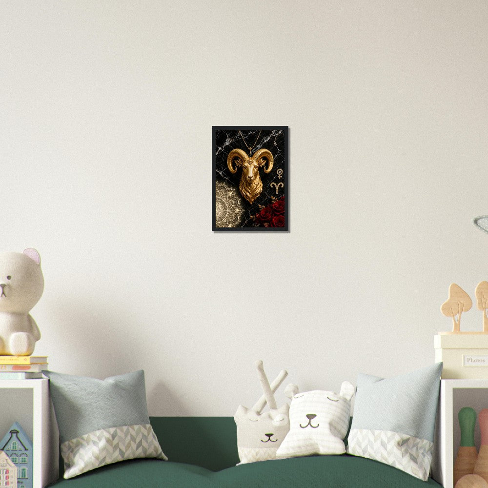 Aries Zodiac Ram Poster, Gold Wall Art, Astrology Canvas, Ram Portrait, Zodiac Gift for Her, Danish Art Studio