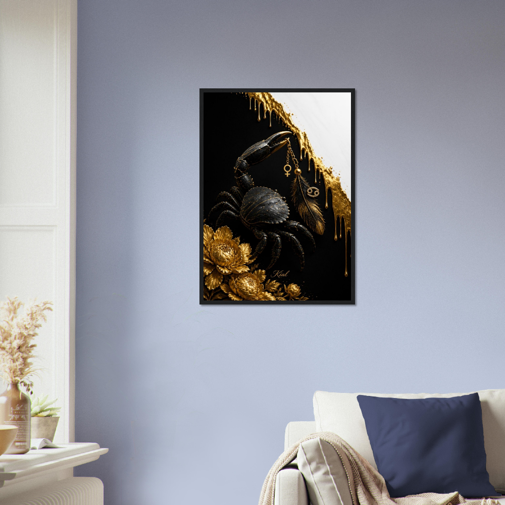 Cancer Zodiac Crab Poster, Gold Wall Art, Astrology Canvas, Crab Portrait, Zodiac Gift for Her, Danish Art Studio