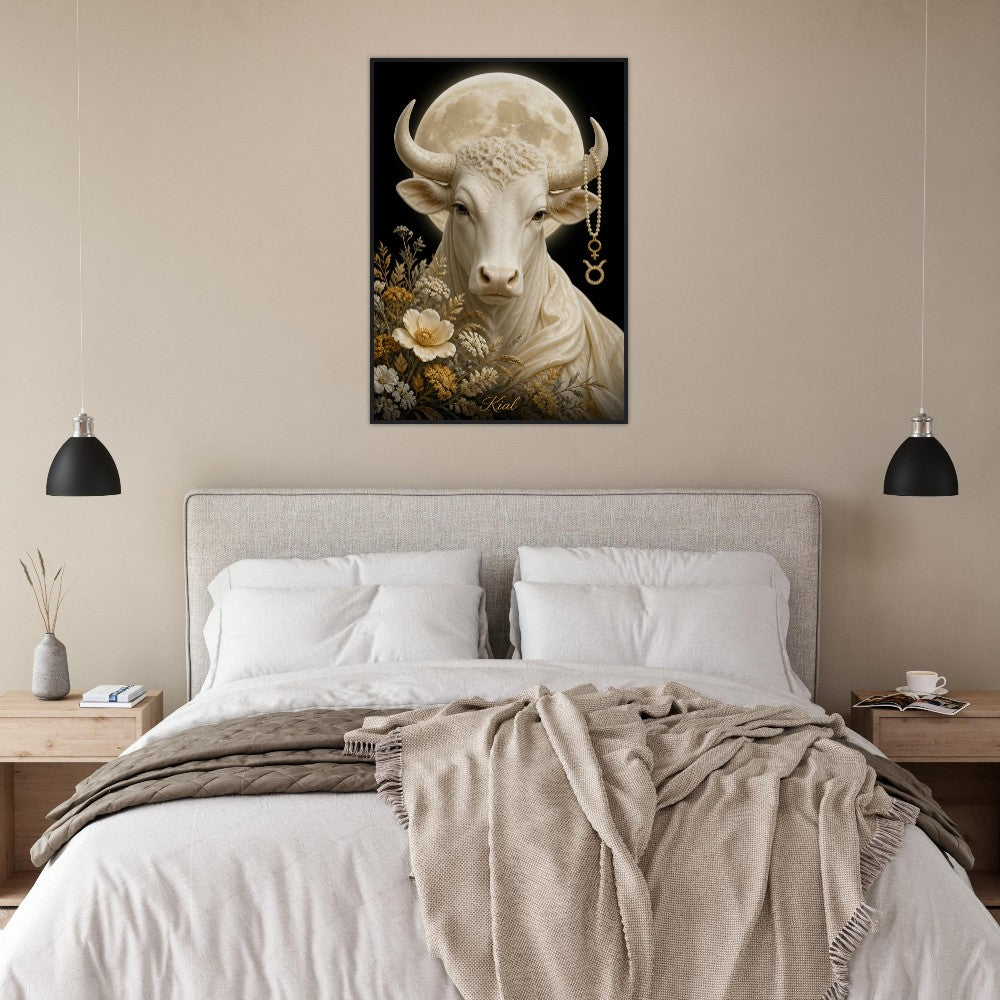 Taurus Zodiac Bull Poster, Gold Wall Art, Astrology Canvas, Bull Portrait, Zodiac Gift for Her, Danish Art Studio