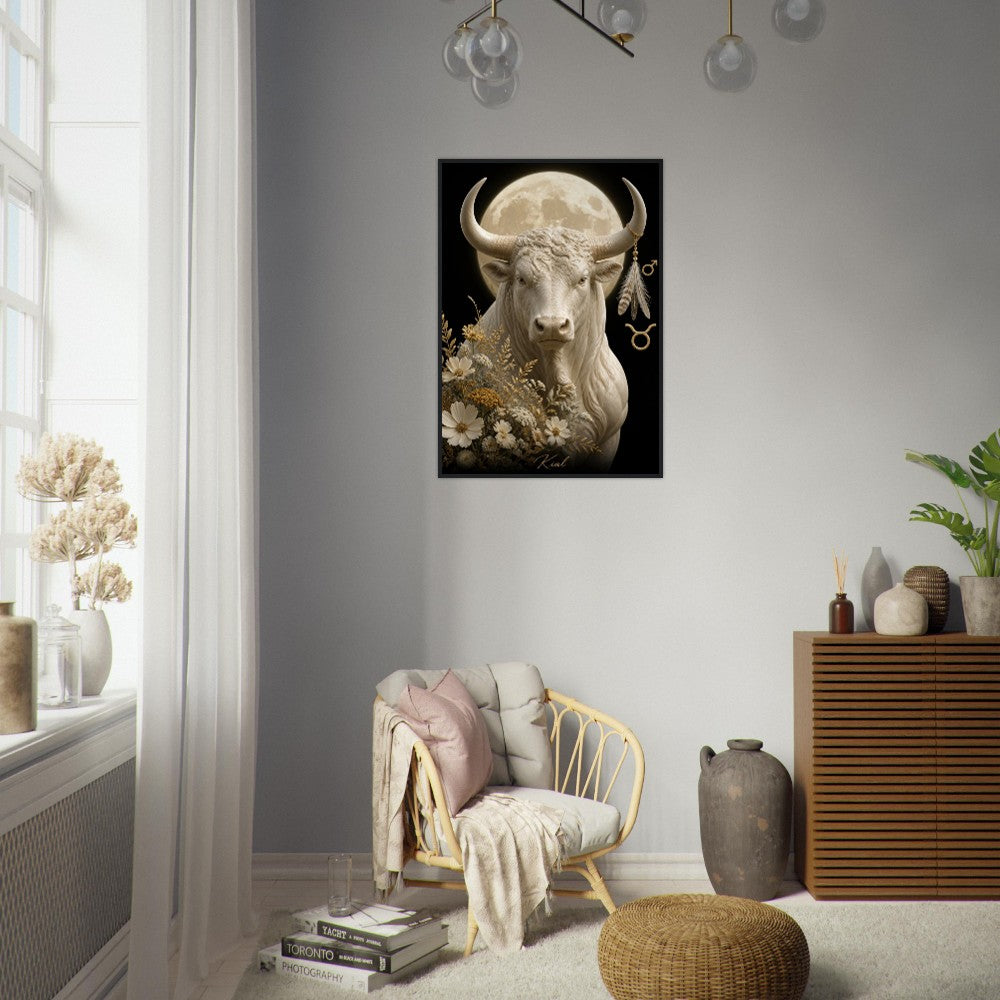 Taurus Zodiac Bull Poster, Gold Wall Art, Astrology Canvas, Bull Portrait, Zodiac Gift for Him, Danish Art Studio