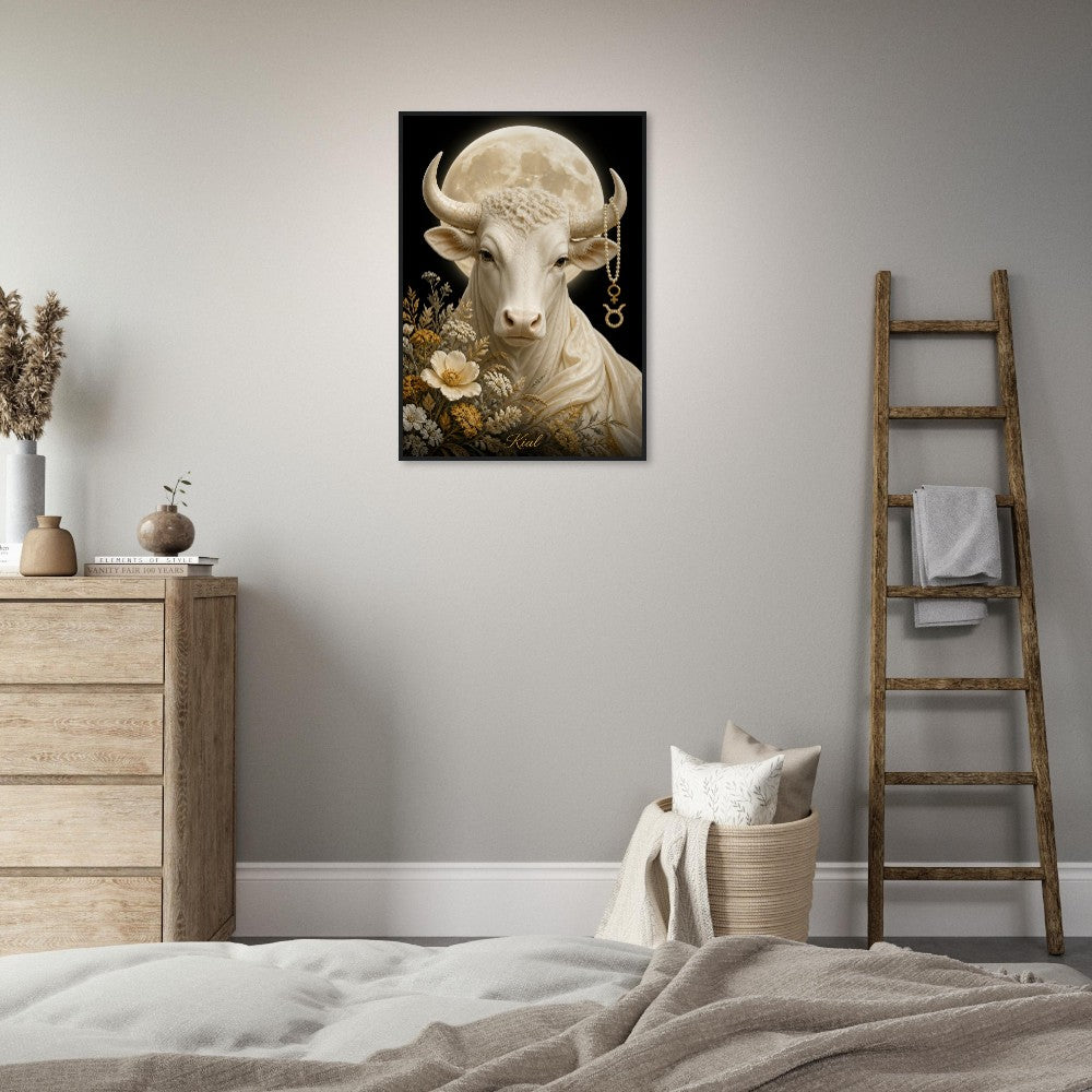 Taurus Zodiac Bull Poster, Gold Wall Art, Astrology Canvas, Bull Portrait, Zodiac Gift for Her, Danish Art Studio