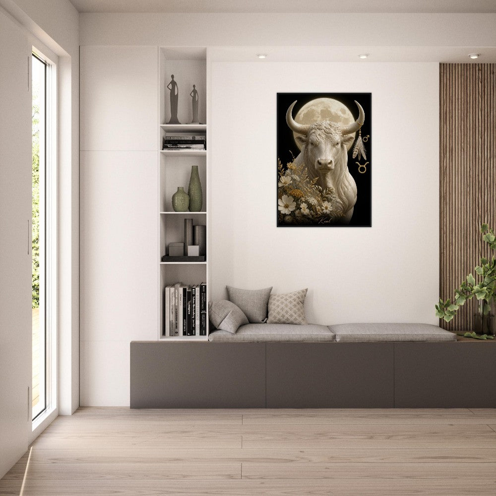 Taurus Zodiac Bull Poster, Gold Wall Art, Astrology Canvas, Bull Portrait, Zodiac Gift for Him, Danish Art Studio
