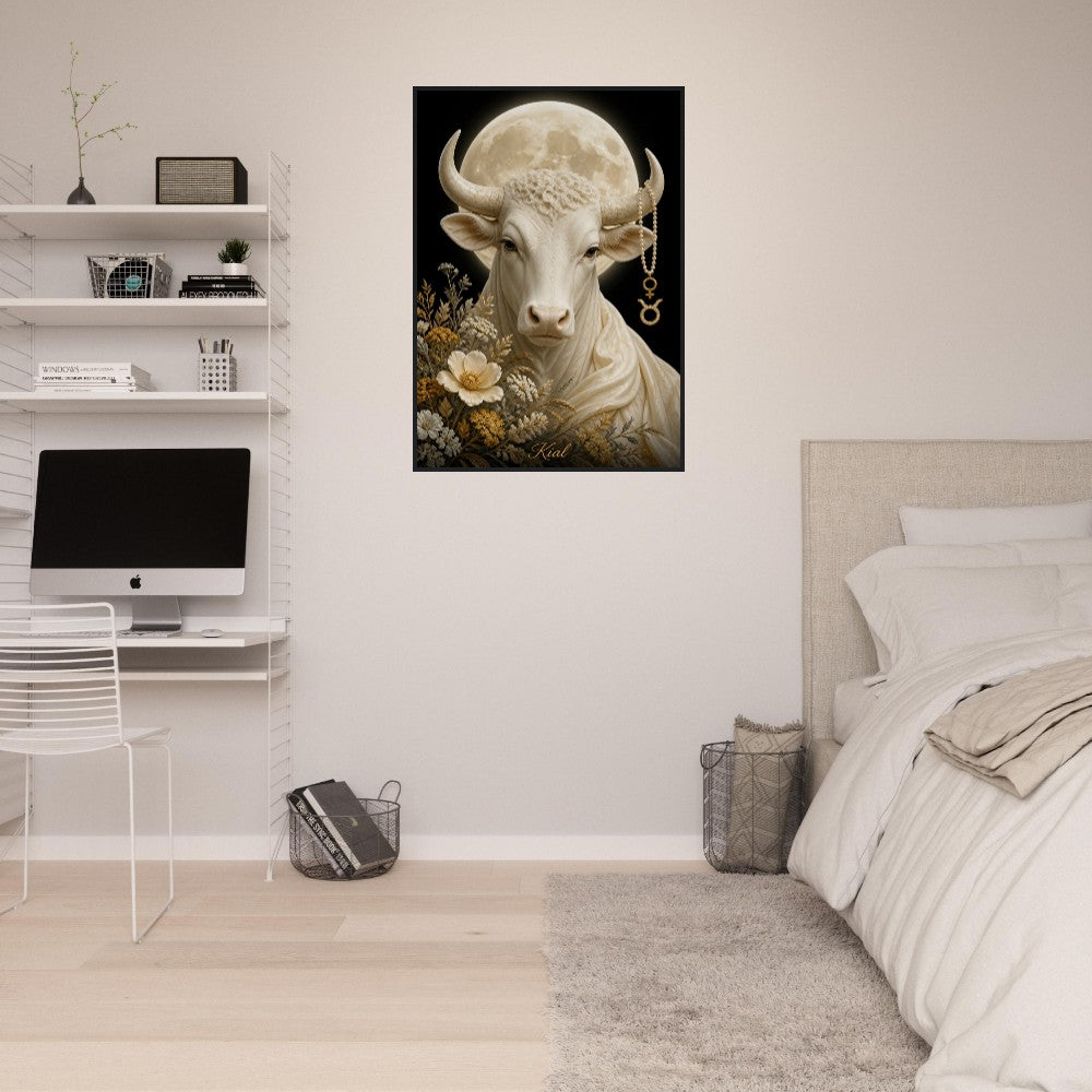 Taurus Zodiac Bull Poster, Gold Wall Art, Astrology Canvas, Bull Portrait, Zodiac Gift for Her, Danish Art Studio