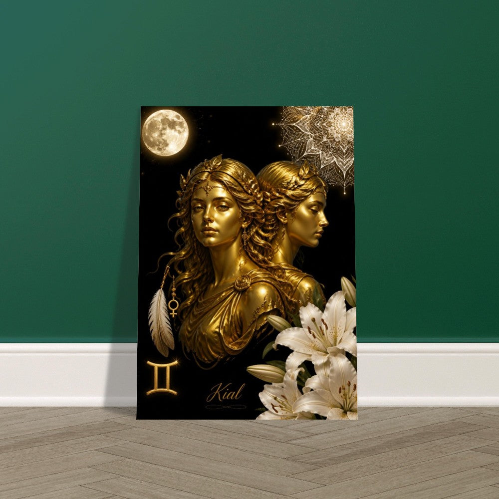 Gemini Zodiac Twins Poster, Gold Wall Art, Astrology Canvas, Twins Portrait, Zodiac Gift for Her, Danish Art Studio