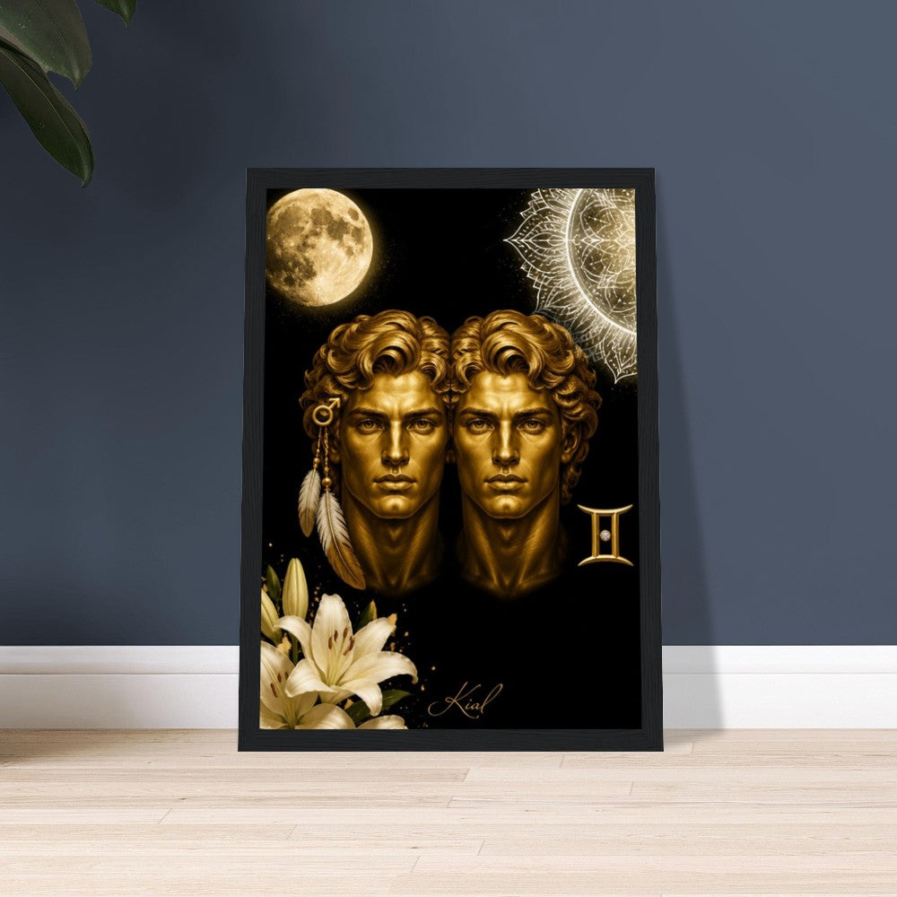Gemini Zodiac Twins Poster, Gold Wall Art, Astrology Canvas, Twins Portrait, Zodiac Gift for Him, Danish Art Studio