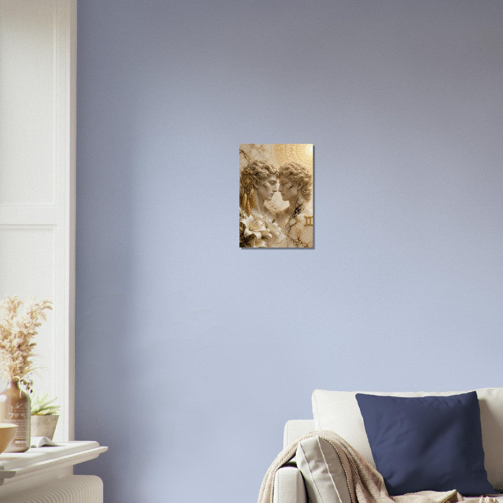 Gemini Zodiac Twins Poster, Gold Wall Art, Astrology Canvas, Twins Portrait, Zodiac Gift for Him, Danish Art Studio