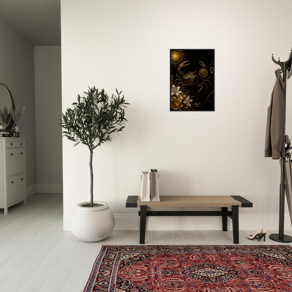 Cancer Zodiac Crab Poster, Gold Wall Art, Astrology Canvas, Crab Portrait, Zodiac Gift for Her, Danish Art Studio