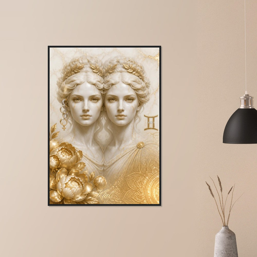 Wall artGemini Zodiac Twins Poster, Gold Wall Art, Astrology Canvas, Twins Portrait, Zodiac Gift for Her, Danish Art Studio