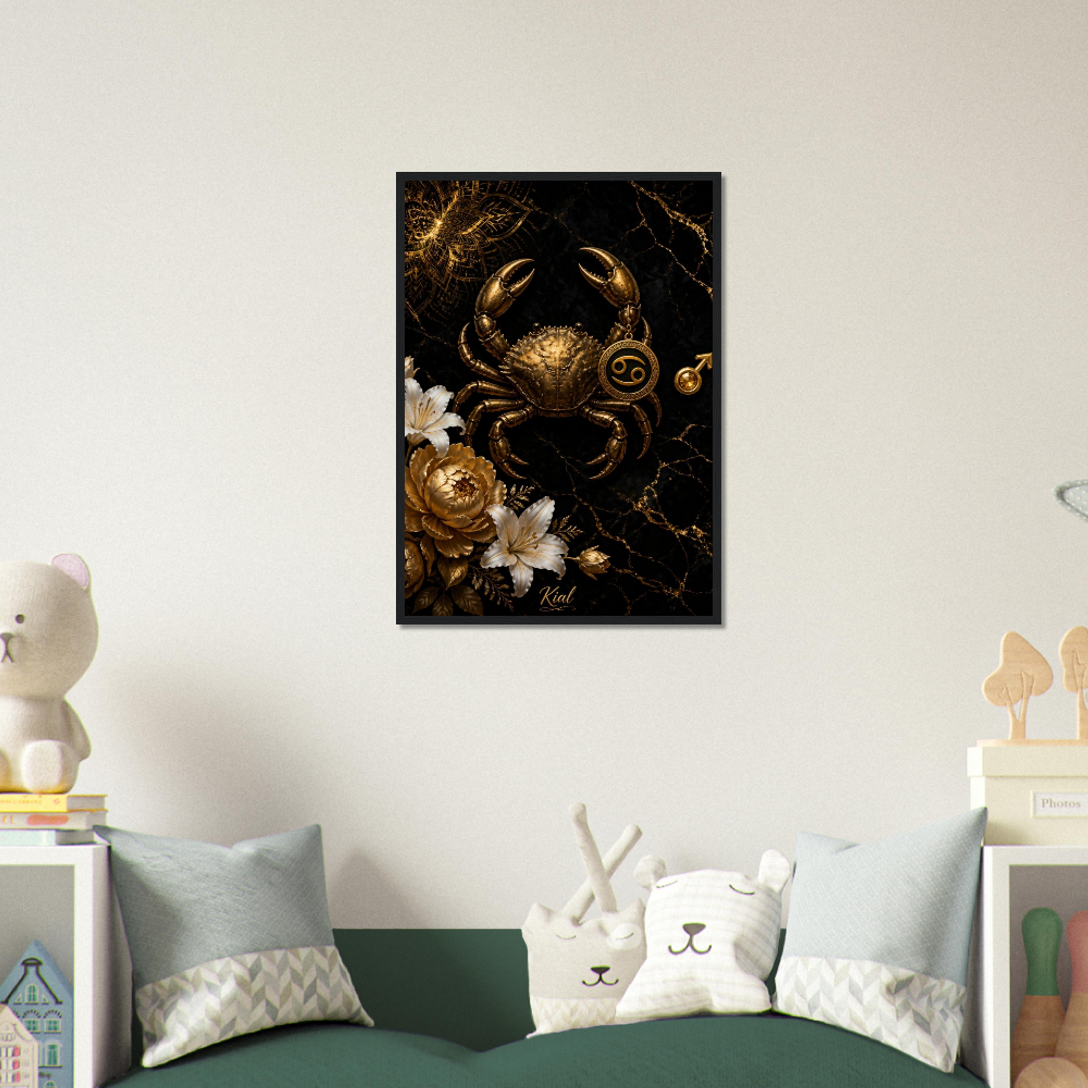 Cancer Zodiac Crab Poster, Gold Wall Art, Astrology Canvas, Crab Portrait, Zodiac Gift for Him, Danish Art Studio