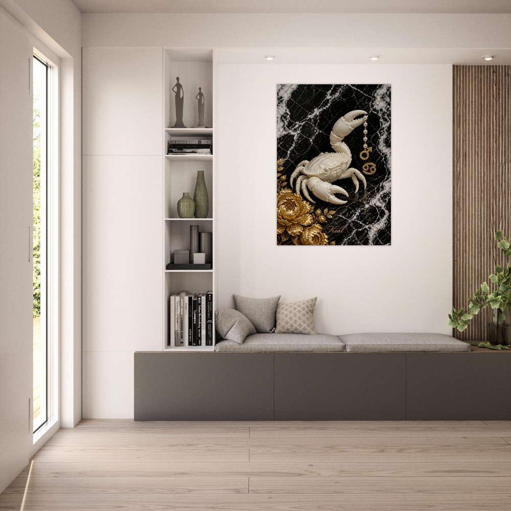 Cancer Zodiac Crab Poster, Gold Wall Art, Astrology Canvas, Crab Portrait, Zodiac Gift for Him, Danish Art Studio