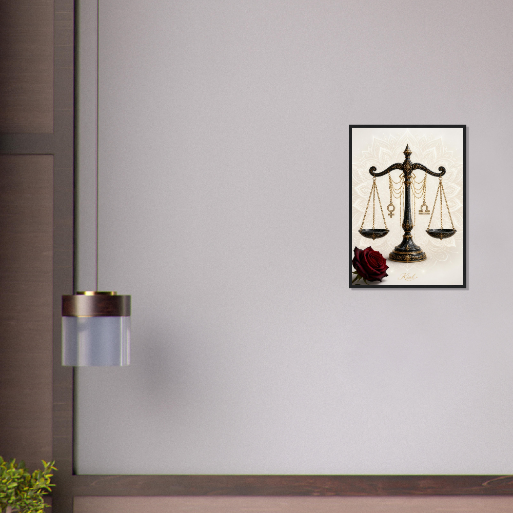 Libra Zodiac Scales Poster, Gold Wall Art, Astrology Canvas, Scales Portrait, Zodiac Gift for Her, Danish Art Studio