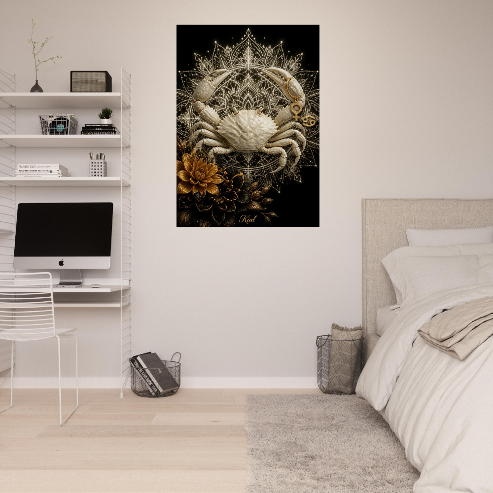 Cancer Zodiac Crab Poster, Gold Wall Art, Astrology Canvas, Crab Portrait, Zodiac Gift for Her, Danish Art Studio