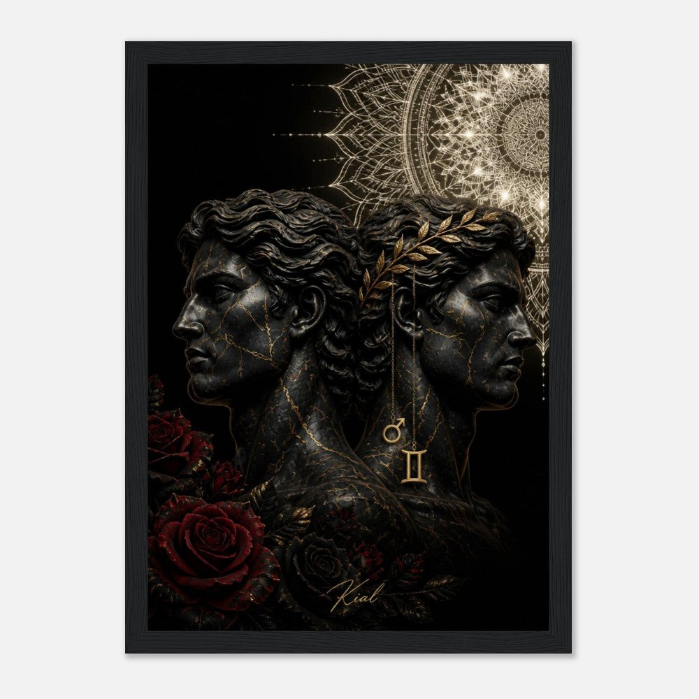 Gemini Zodiac Twins Poster, Gold Wall Art, Astrology Canvas, Twins Portrait, Zodiac Gift for Him, Danish Art Studio