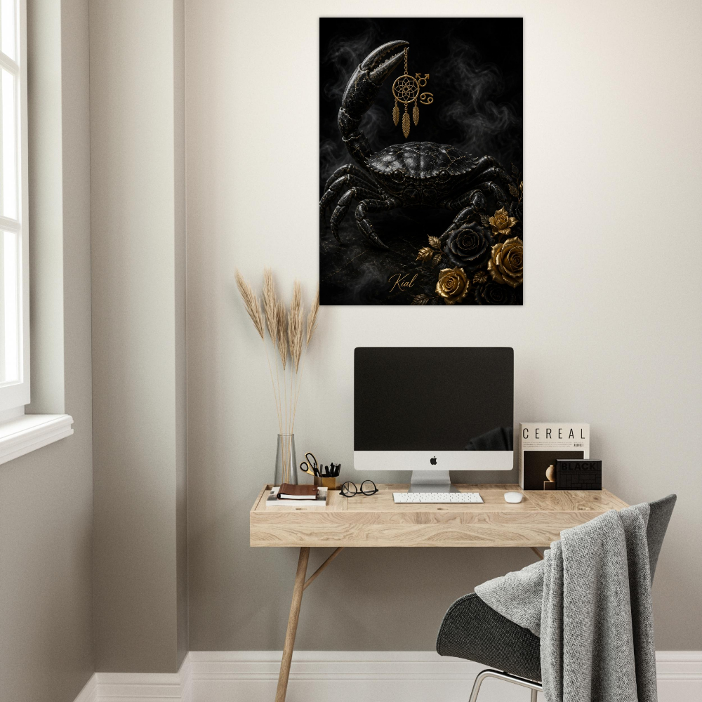 Cancer Zodiac Crab Poster, Gold Wall Art, Astrology Canvas, Crab Portrait, Zodiac Gift for Him, Danish Art Studio