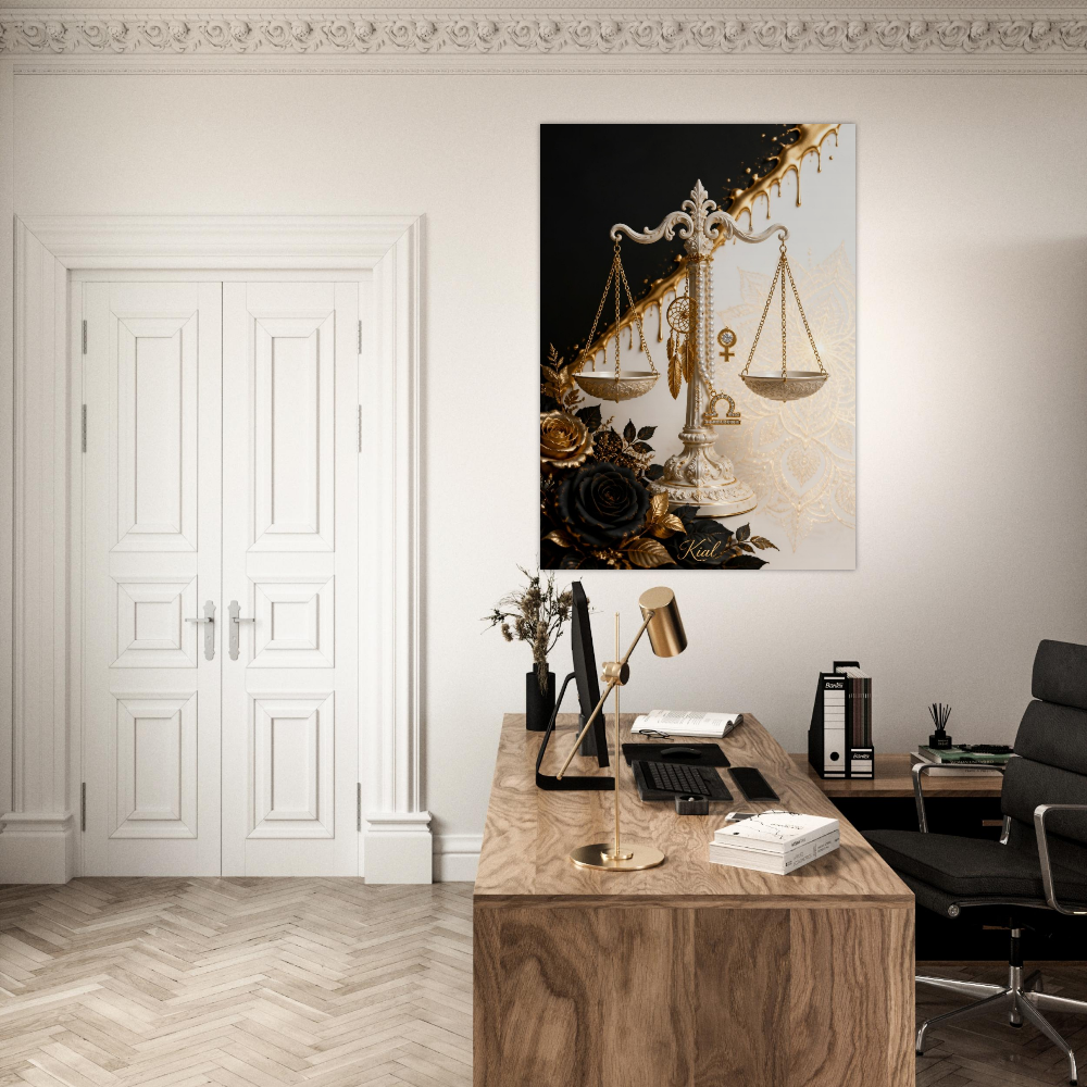 Libra Zodiac Scales Poster, Gold Wall Art, Astrology Canvas, Scales Portrait, Zodiac Gift for Her, Danish Art Studio