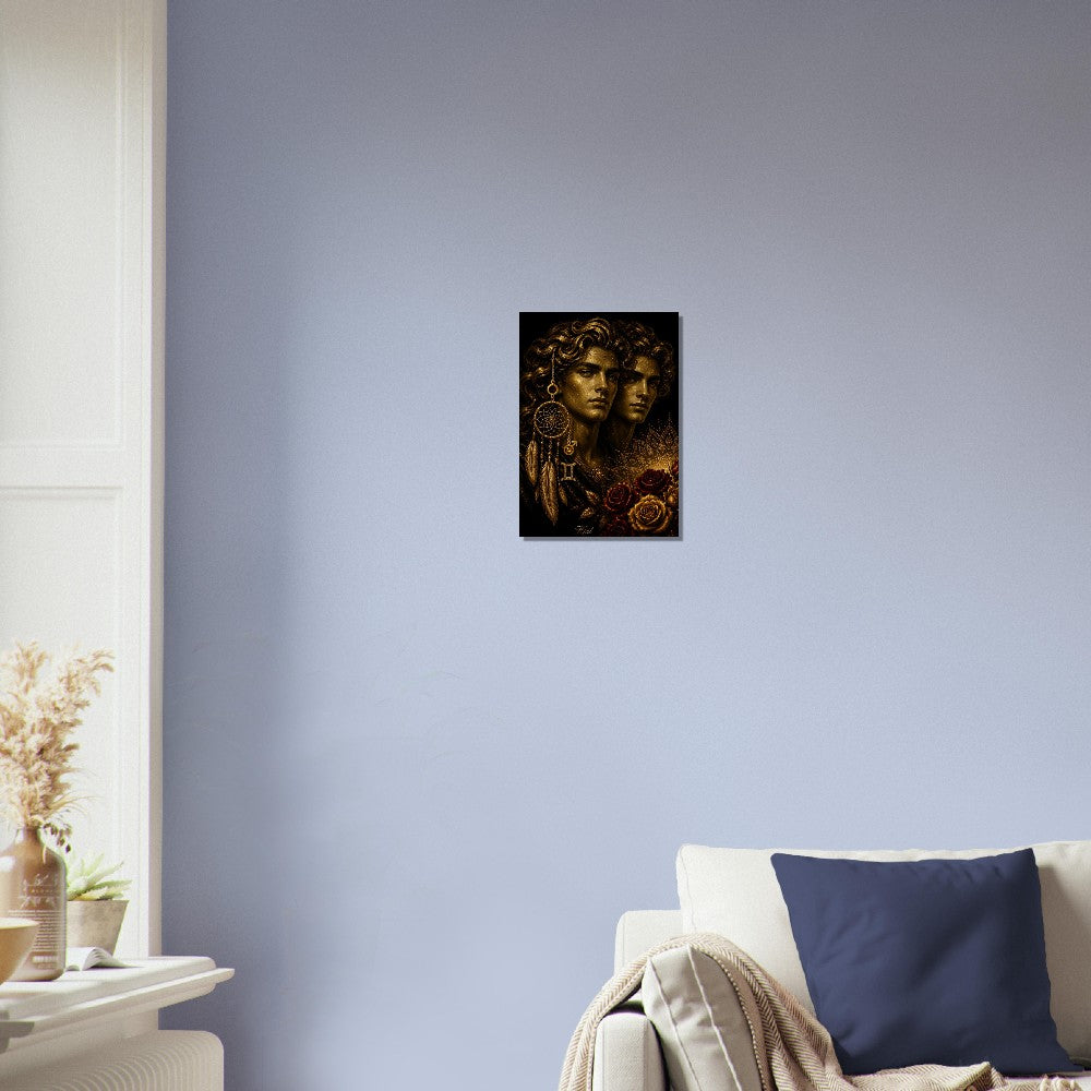 Gemini Zodiac Twins Poster, Gold Wall Art, Astrology Canvas, Twins Portrait, Zodiac Gift for Him, Danish Art Studio