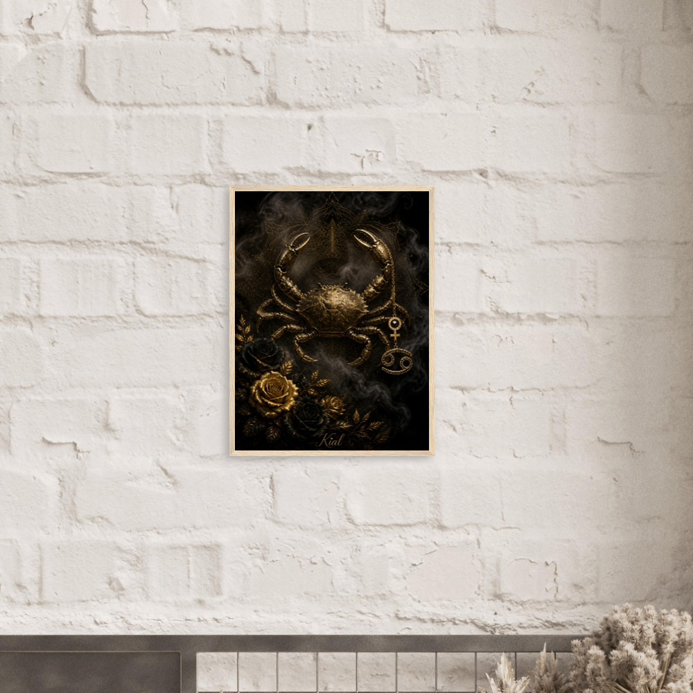 Cancer Zodiac Crab Poster, Gold Wall Art, Astrology Canvas, Crab Portrait, Zodiac Gift for Her, Danish Art Studio