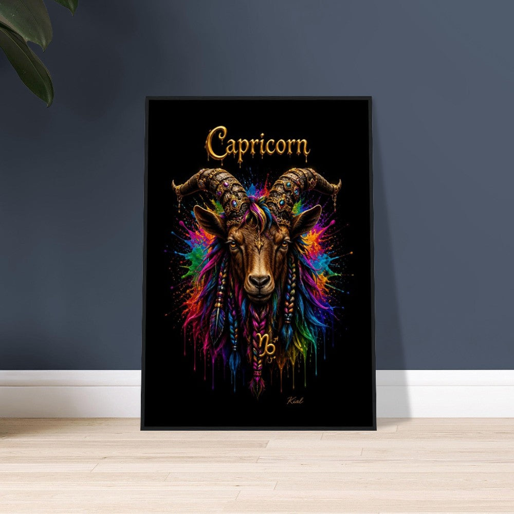 Capricorn Neon Zodiac Goat Poster, Colorful Wall Art, Artistic Astrology Canvas, Zodiac Gift for Him, Danish Art Studio