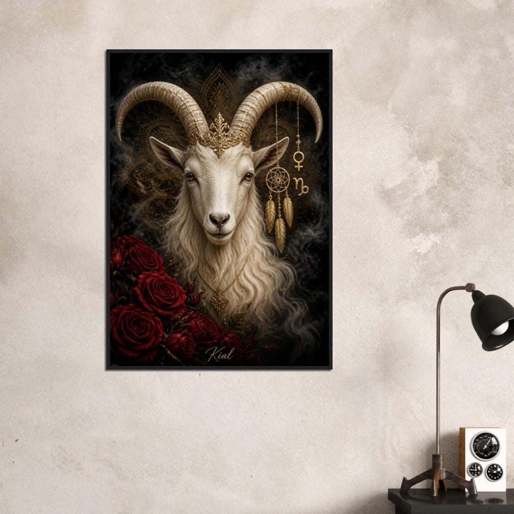 Capricorn Zodiac Goat Poster, Gold Wall Art, Astrology Canvas, Goat Portrait, Zodiac Gift for Her, Danish Art Studio