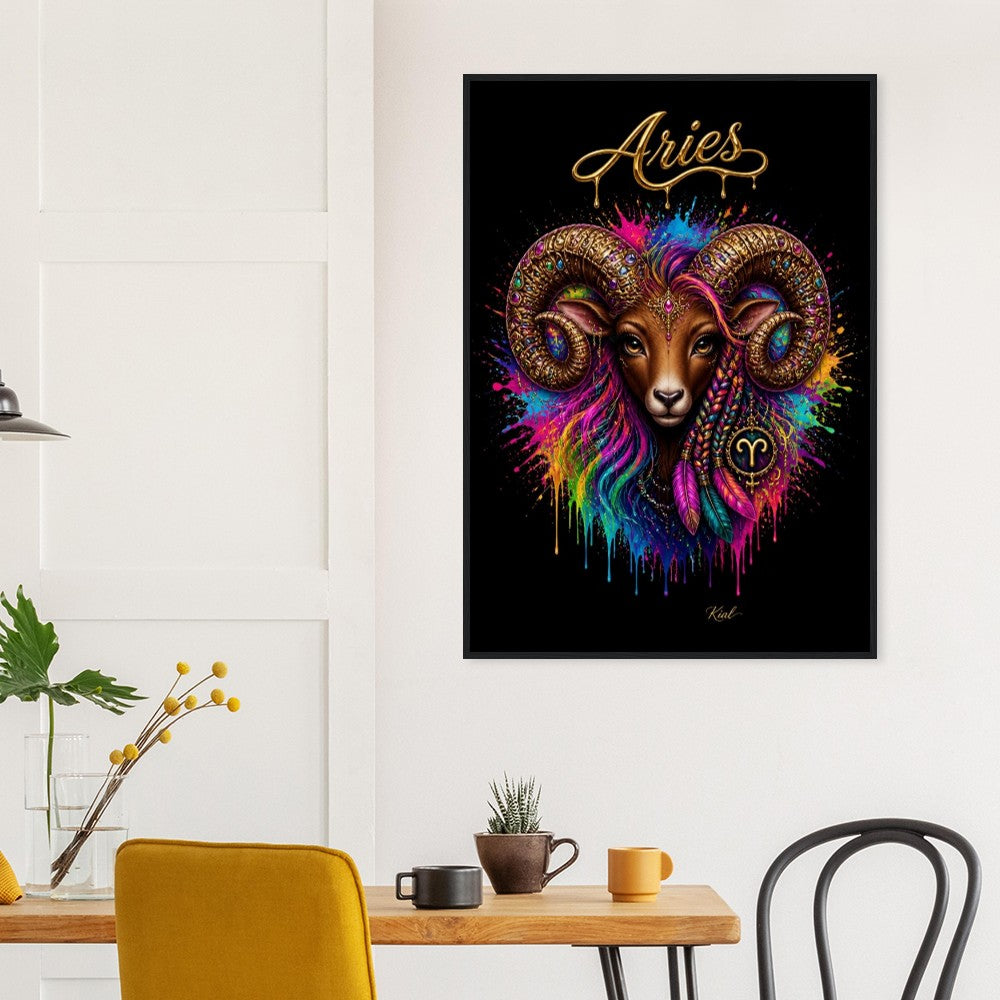Aries Neon Tierkreis Widder Poster, Farbenfrohe Wandkunst, Künstlerische Astrologie Leinwand, Tierkreis Geschenk für Sie, Dänisches Kunststudio
