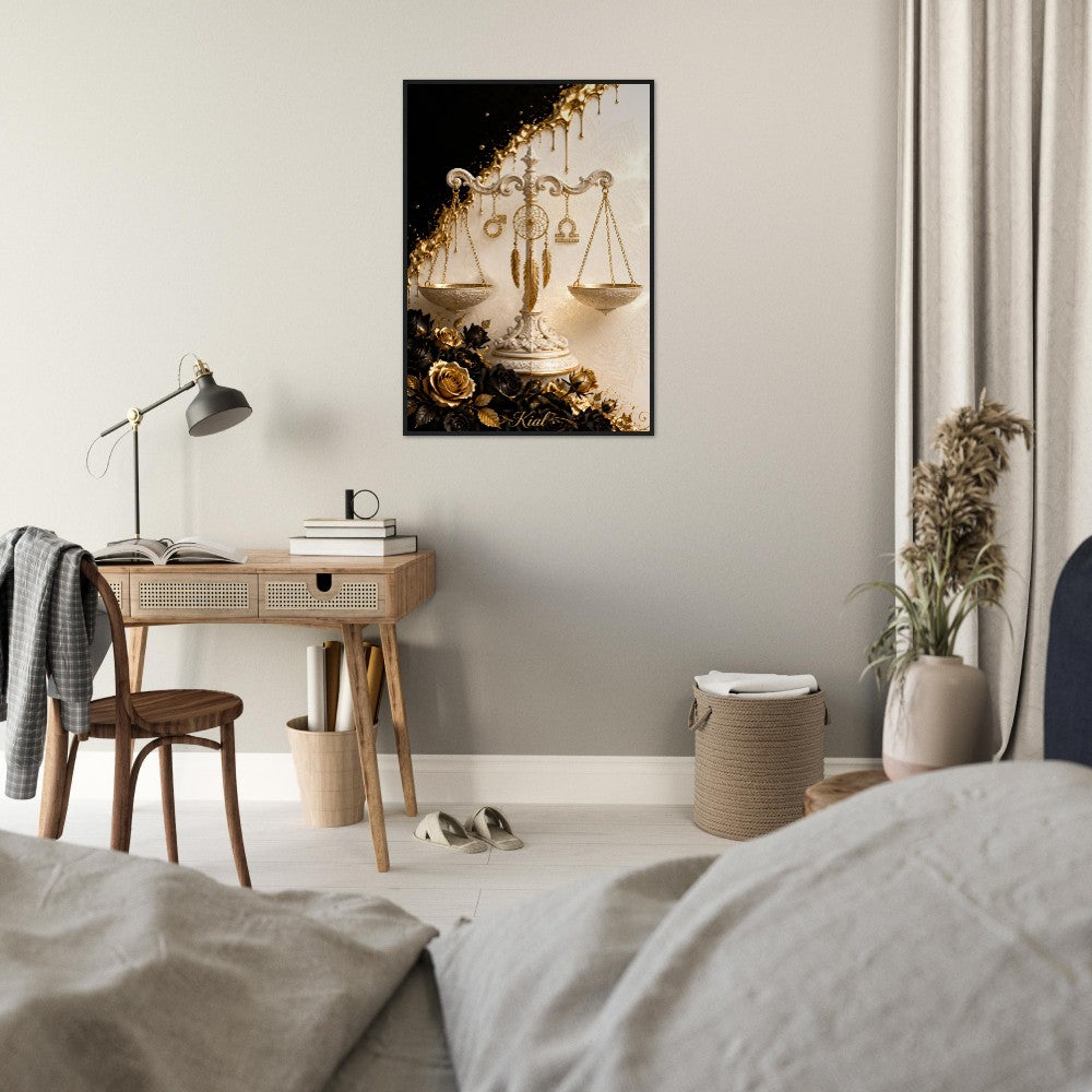 Libra Zodiac Scales Poster, Gold Wall Art, Astrology Canvas, Scales Portrait, Zodiac Gift for Him, Danish Art Studio