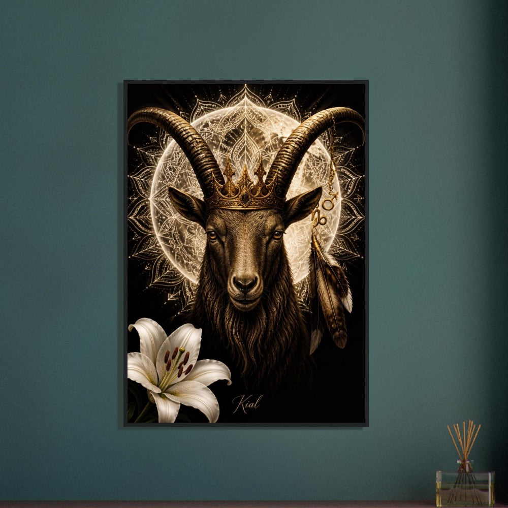 Capricorn Zodiac Goat Poster, Gold Wall Art, Astrology Canvas, Goat Portrait, Zodiac Gift for Him, Danish Art Studio