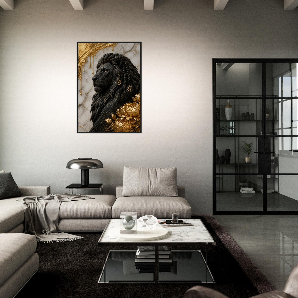 Leo Zodiac Lion Poster, Gold Wall Art, Astrology Canvas, Lion Portrait, Zodiac Gift for Him, Danish Art Studio