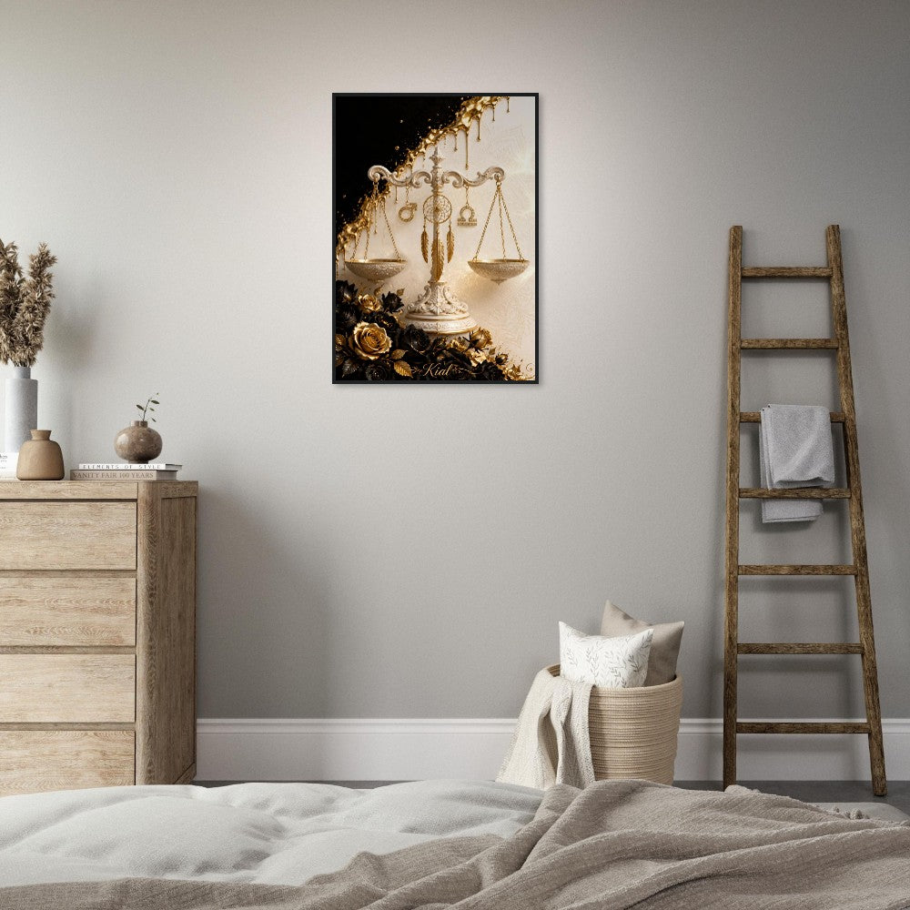Libra Zodiac Scales Poster, Gold Wall Art, Astrology Canvas, Scales Portrait, Zodiac Gift for Him, Danish Art Studio