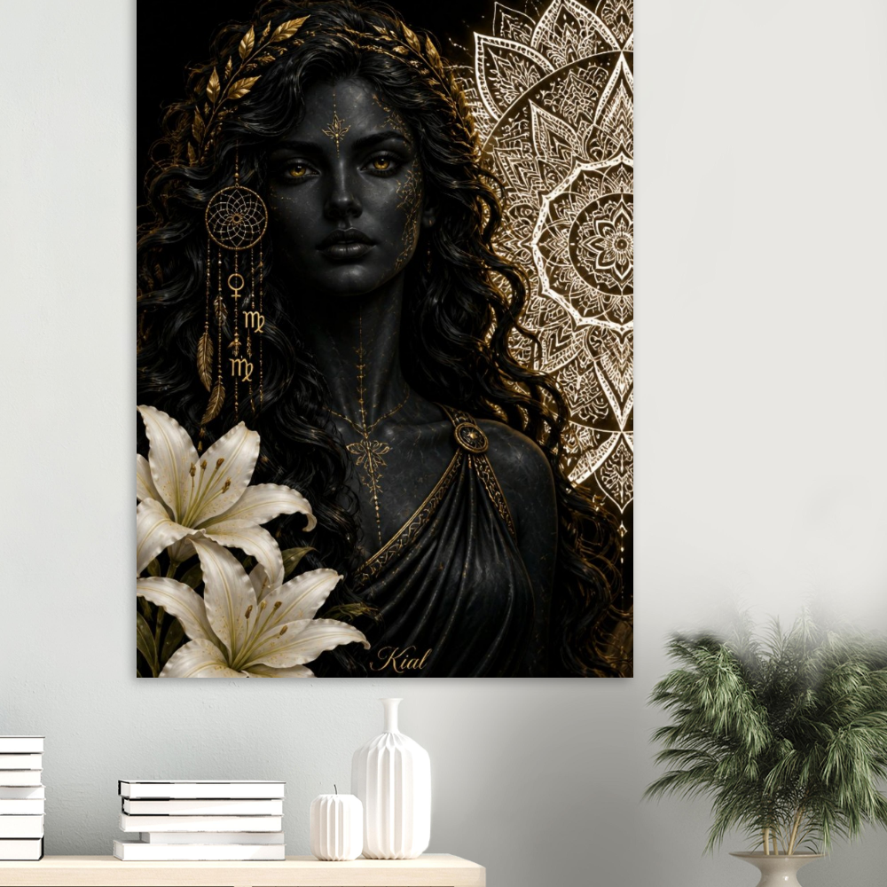 Virgo Zodiac Maiden Poster, Gold Wall Art, Astrology Canvas, Maiden Portrait, Zodiac Gift for Her, Danish Art Studio