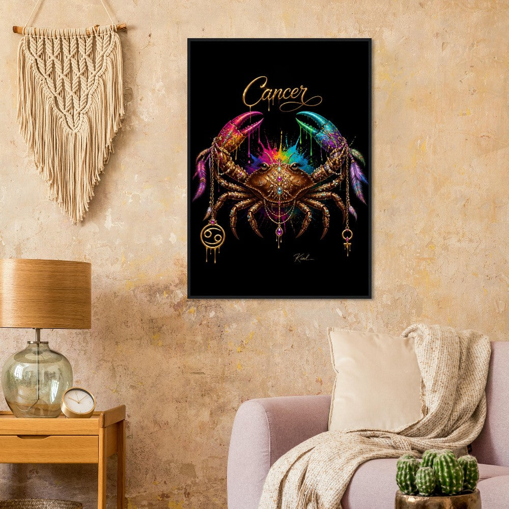 Cancer Neon Zodiac Crab Poster, Colorful Wall Art, Artistic Astrology Canvas, Zodiac Gift for Her, Danish Art Studio