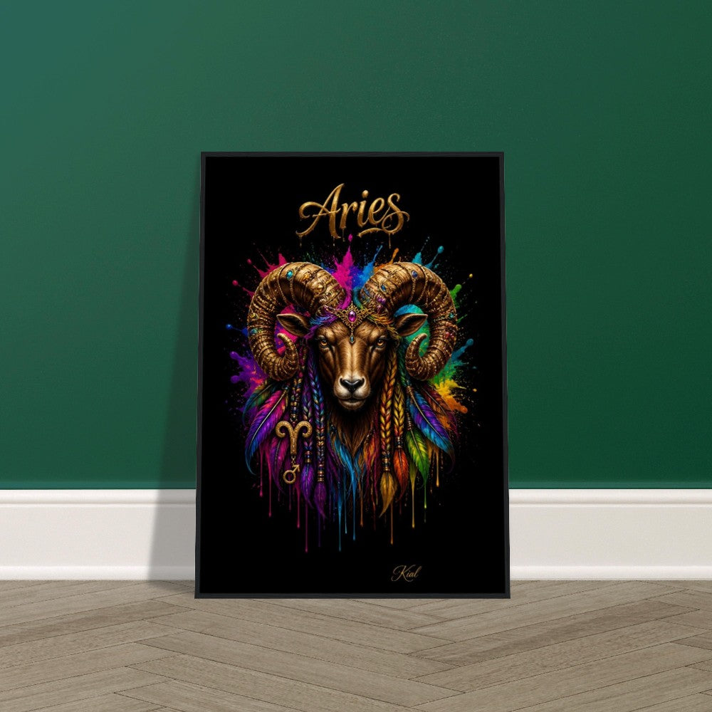 Aries Neon Zodiac Ram Poster, Colorful Wall Art, Artistic Astrology Canvas, Zodiac Gift for Him, Danish Art Studio