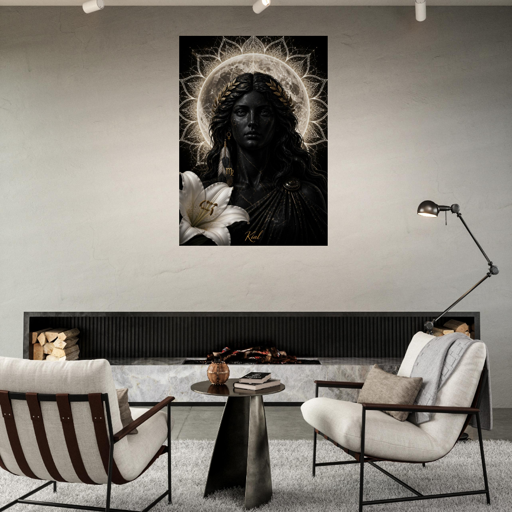 Virgo Zodiac Maiden Poster, Gold Wall Art, Astrology Canvas, Maiden Portrait, Zodiac Gift for Her, Danish Art Studio