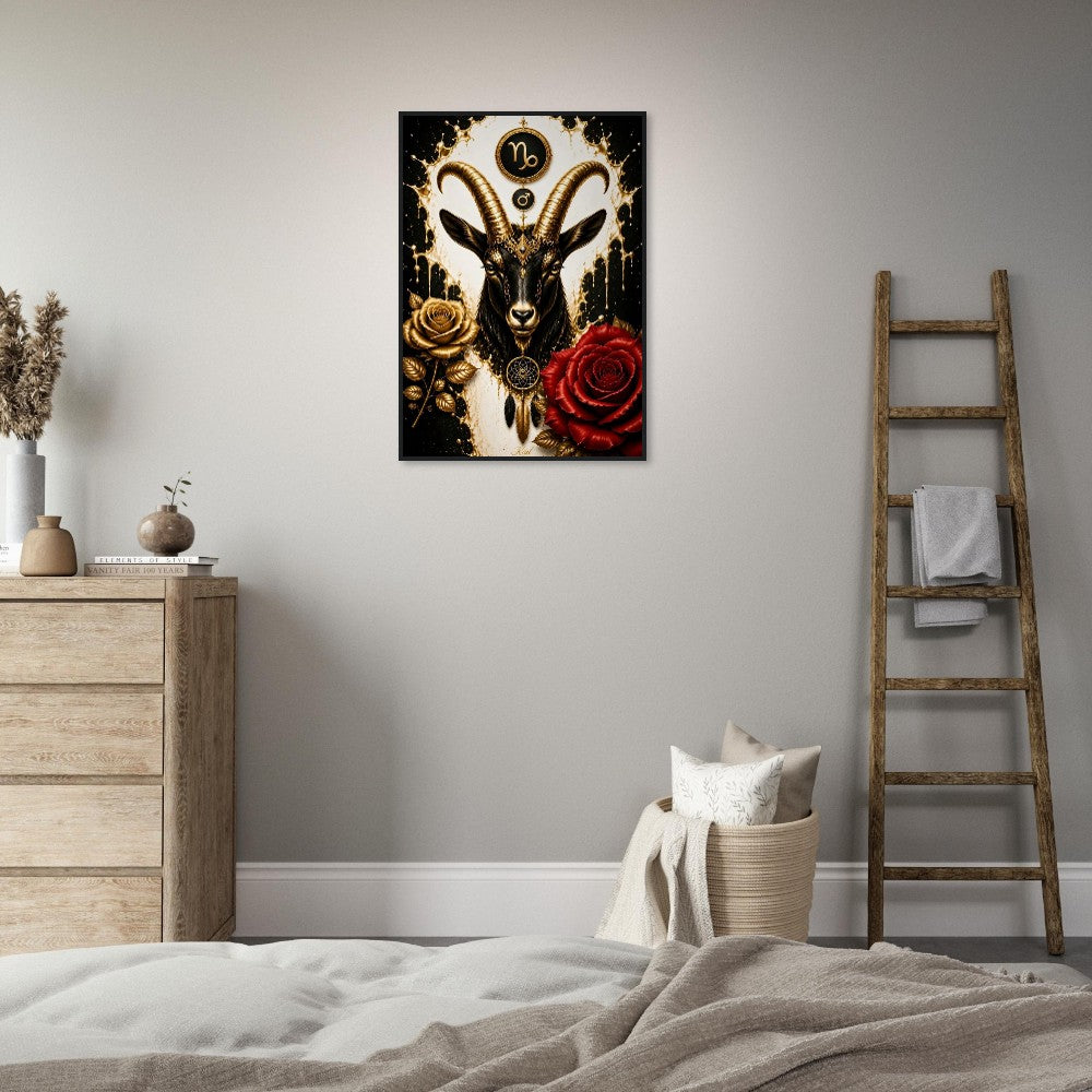Capricorn Zodiac Goat Poster, Gold Wall Art, Astrology Canvas, Goat Portrait, Zodiac Gift for Him, Danish Art Studio