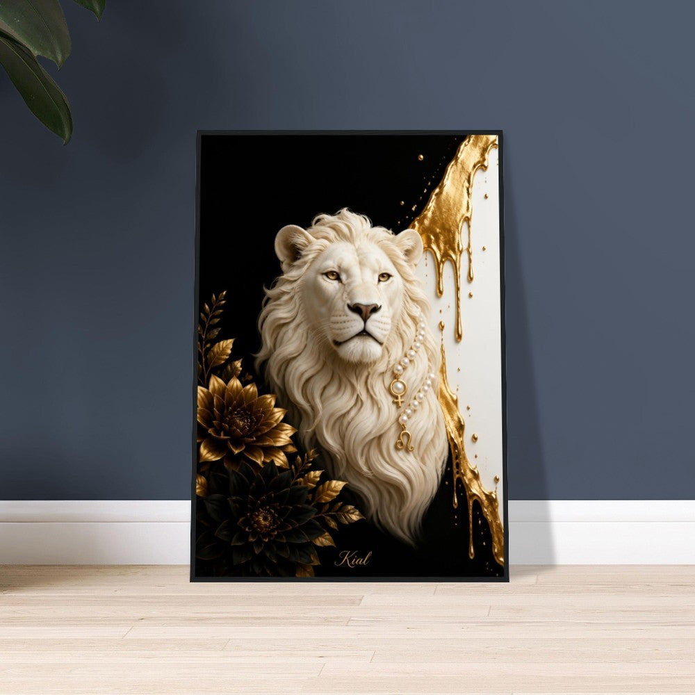 Leo Zodiac Lion Poster, Gold Wall Art, Astrology Canvas, Lion Portrait, Zodiac Gift for Her, Danish Art Studio