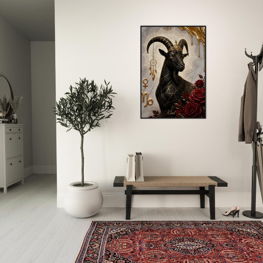 Capricorn Zodiac Goat Poster, Gold Wall Art, Astrology Canvas, Goat Portrait, Zodiac Gift for Her, Danish Art Studio