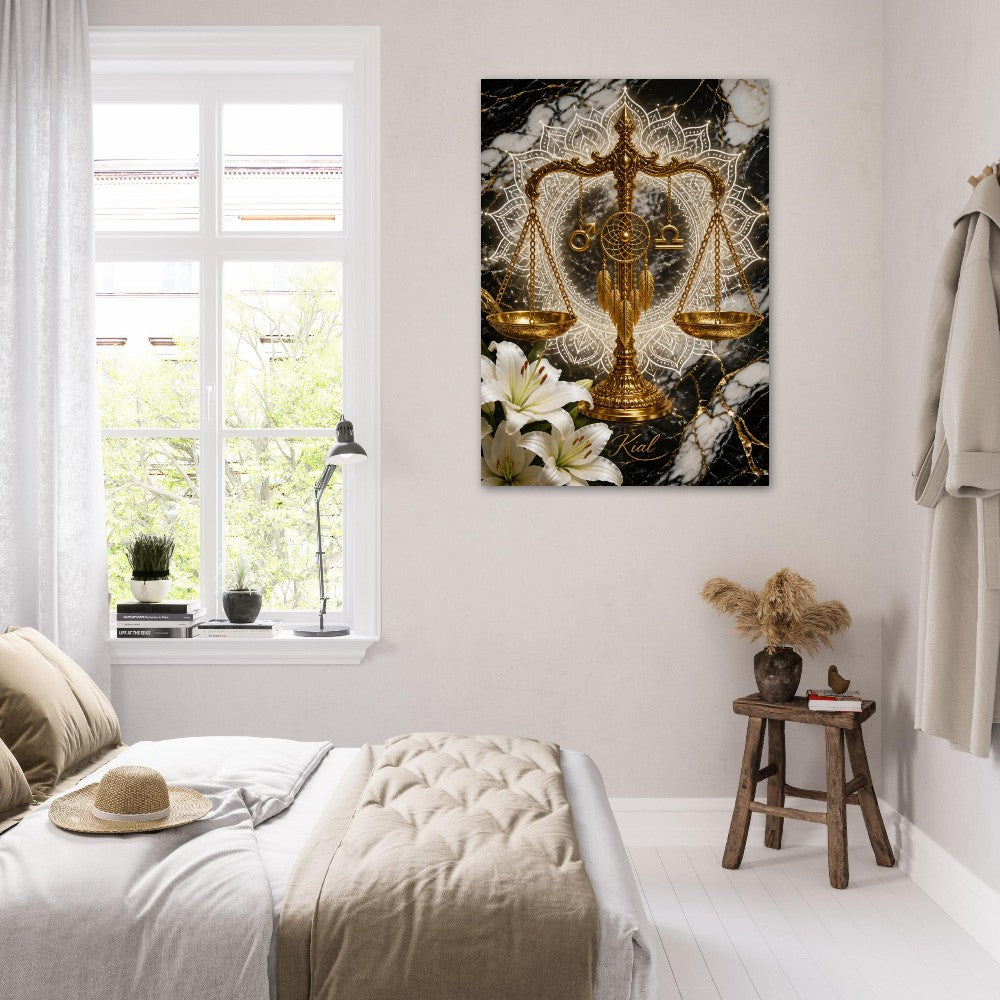 Libra Zodiac Scales Poster, Gold Wall Art, Astrology Canvas, Scales Portrait, Zodiac Gift for Him, Danish Art Studio