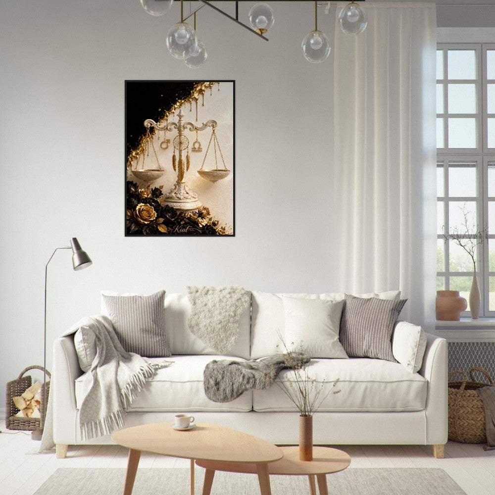 Libra Zodiac Scales Poster, Gold Wall Art, Astrology Canvas, Scales Portrait, Zodiac Gift for Him, Danish Art Studio