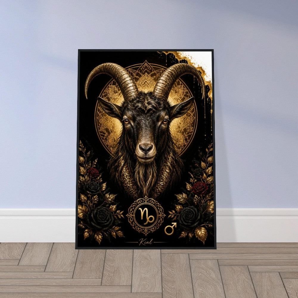 Capricorn Zodiac Goat Poster, Gold Wall Art, Astrology Canvas, Goat Portrait, Zodiac Gift for Him, Danish Art Studio