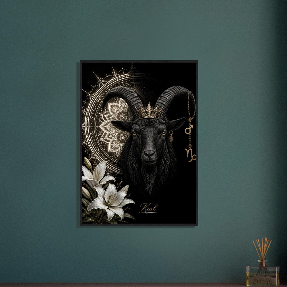Capricorn Zodiac Goat Poster, Gold Wall Art, Astrology Canvas, Goat Portrait, Zodiac Gift for Him, Danish Art Studio